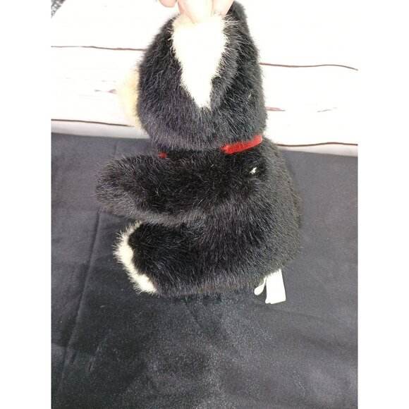 Black & Cream Plush Teddy Bear With Red Ribbon - Made By International Silver Co - Picture 5 of 5